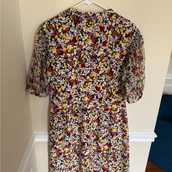Who What Wear Sz Large FLAWED Floral Midi Length Summer Dress Sheer Puff Sleeves - Picture 6 of 10